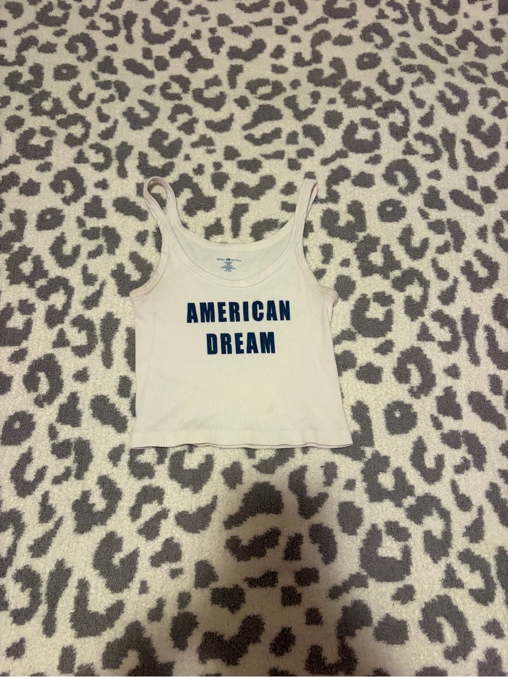Brandy Melville White Ribbed Tank with Navy AMERICAN DREAM Print